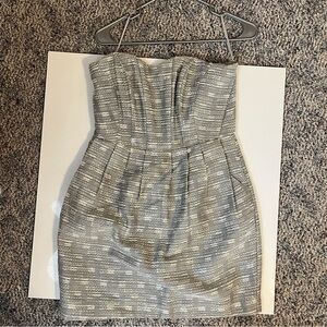 Anthropologie Greylin Medium Cocktail Dress Silver Gray Tweed Strapless Dress